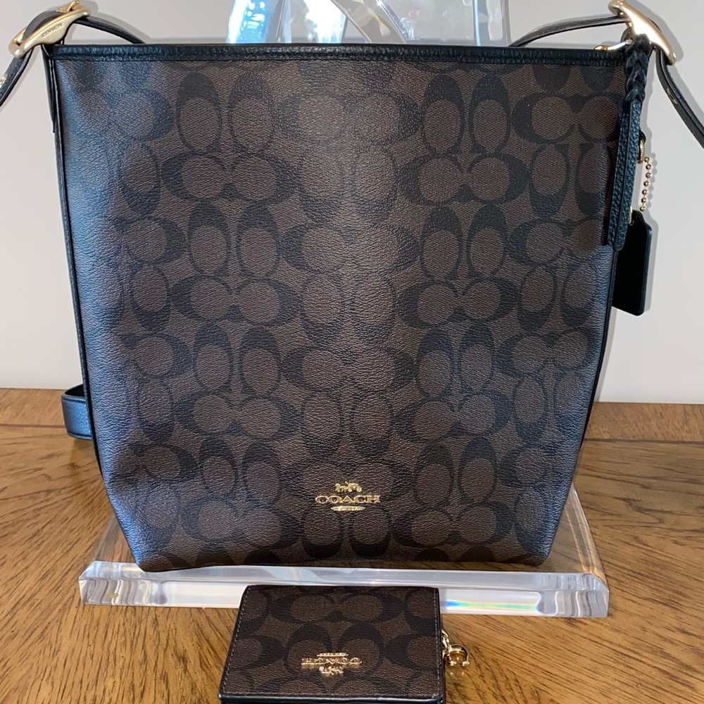 Coach Signature Tote and Wallet Set - Black and Brown